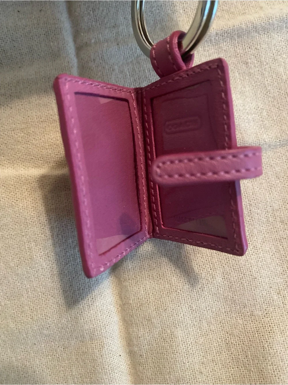 Coach Pink Leather Mini Photo Holder Keychain Bag Charm